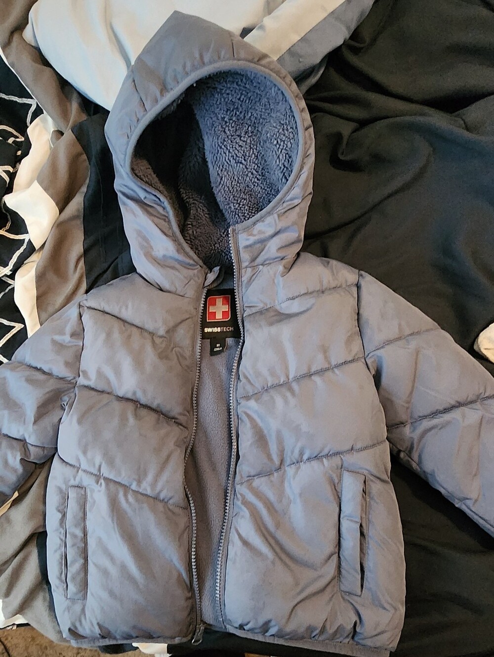 Swiss Tech Kids Hooded Puffer Jacket in Blue